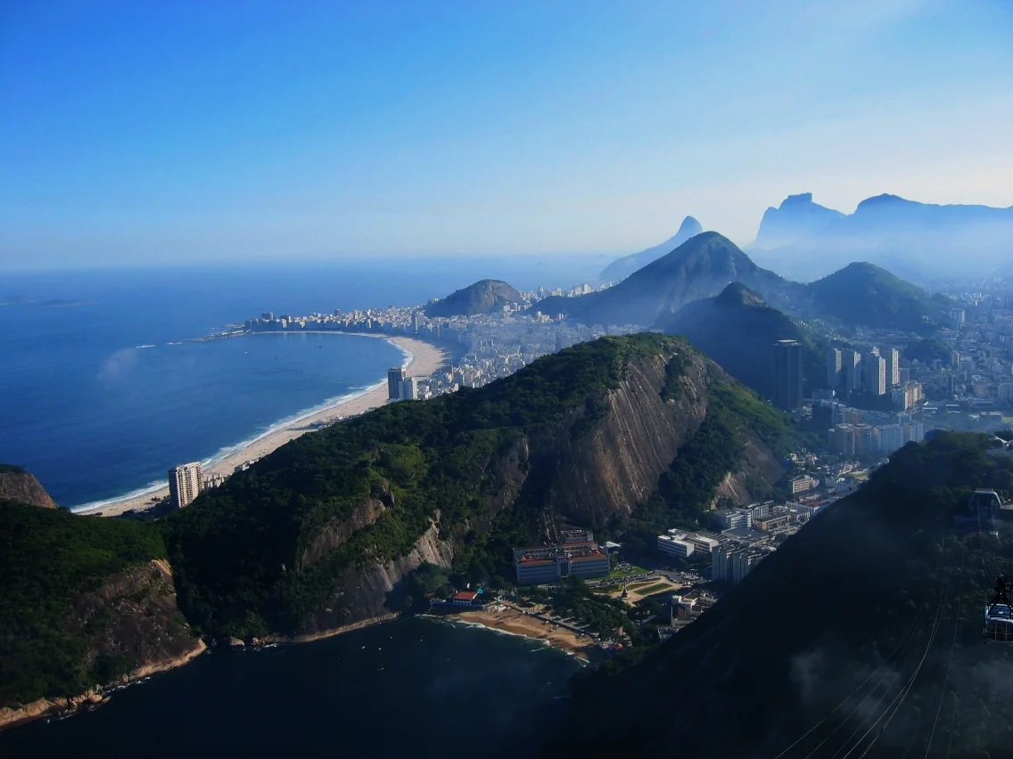 Rio de Janeiro, Sugarloaf Mountain, and Guanabara Bay in southeast Brazil.